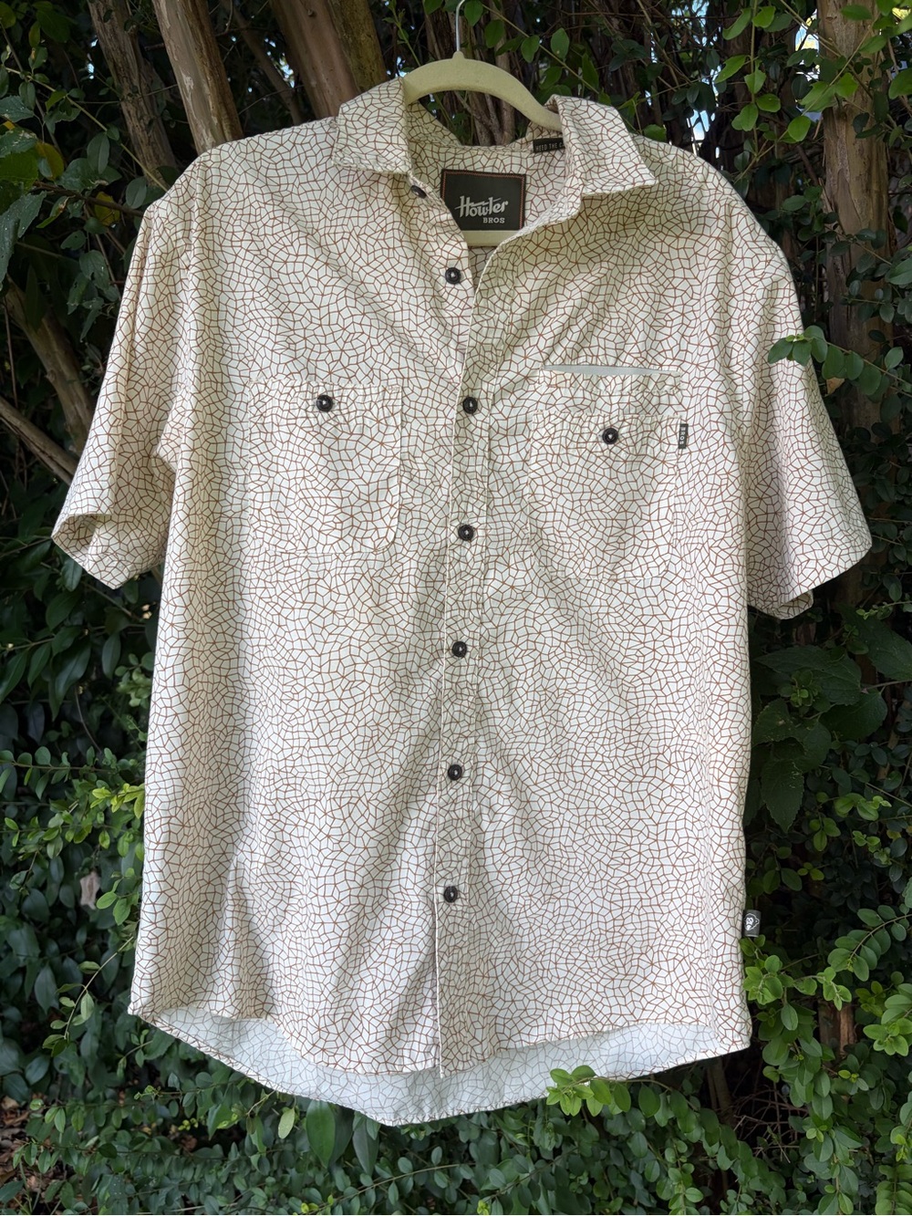 Howler Brothers Men's Short-Sleeve Beige Geometric Button-Up Shirt